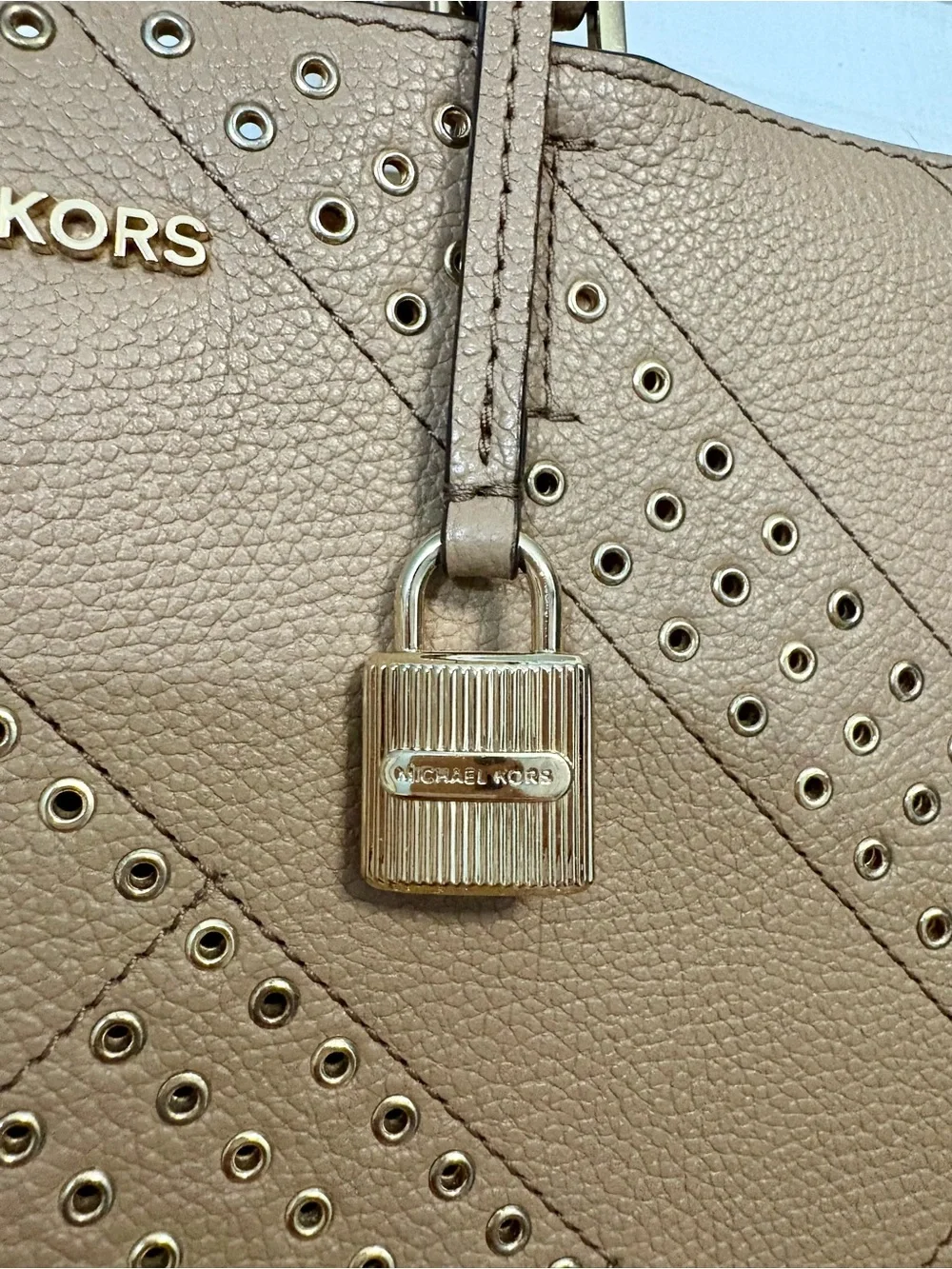 Michael Kors Tan Leather Perforated Satchel